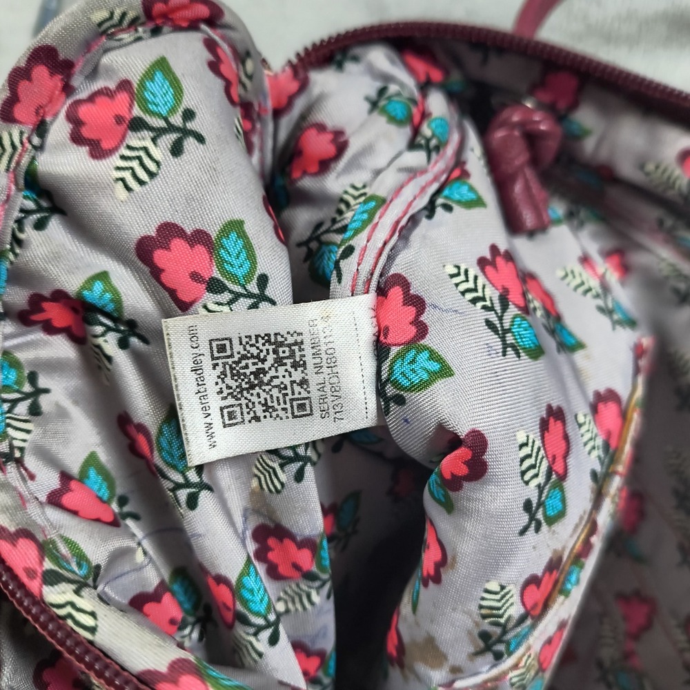 Vera Bradley Crossbody Bag Women Small Red Burgundy Floral Quilted Purse Flowers - Picture 16 of 16